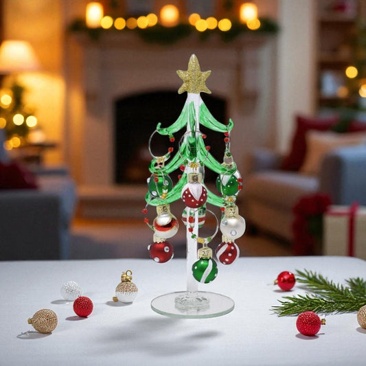 Green Glass Tree With Red, Green, and White Wine Charms - 8-in - Mellow Monkey