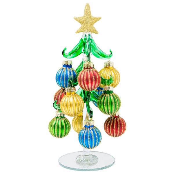 Green Glass Tree with Ridged Ornaments - 8-in - Mellow Monkey