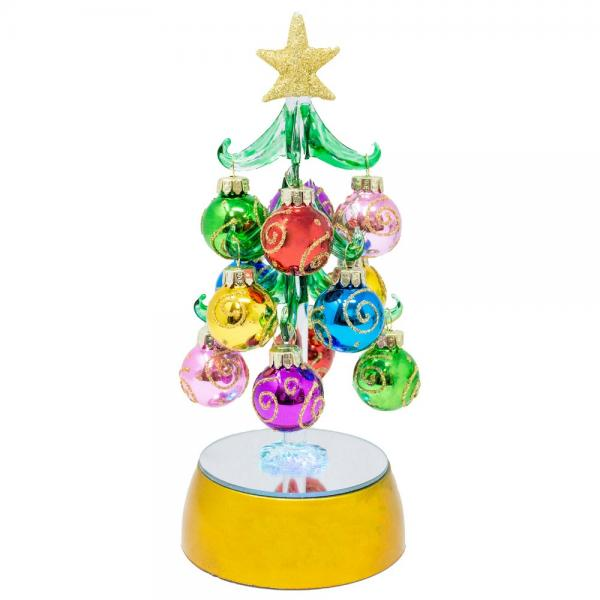Green Glass LED Tree With Swirl Ornaments - 8-in. - Mellow Monkey