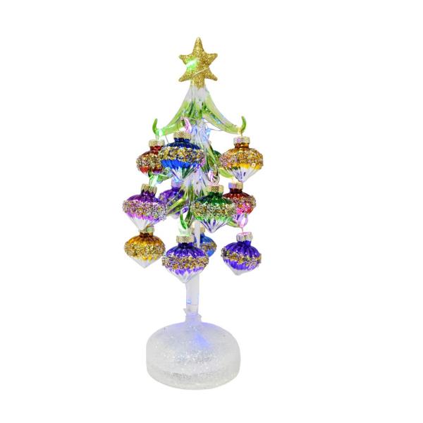 Green Glass LED Tree With Teardrop Ornaments - 10-in. - Mellow Monkey