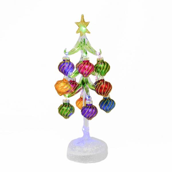 Green Glass LED Tree With Spiral Ornaments - 10-in. - Mellow Monkey
