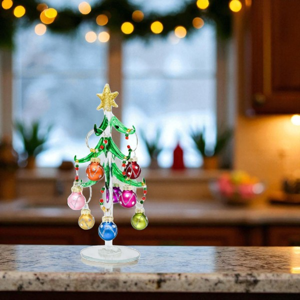 Green Glass Tree With Criss Cross Wine Charms - 8-in - Mellow Monkey