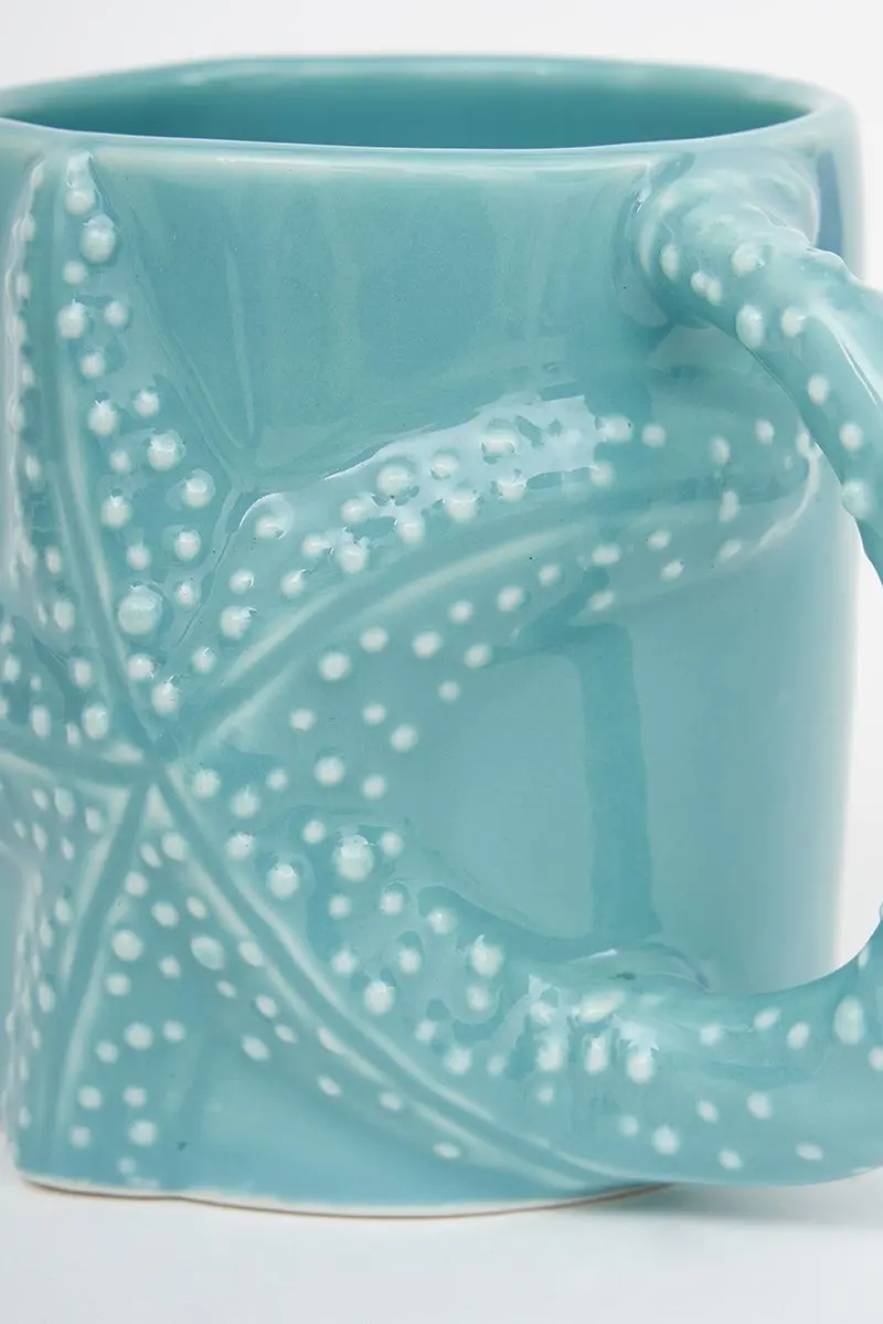 Starfish Embossed Ceramic Mug - Aqua - Mellow Monkey