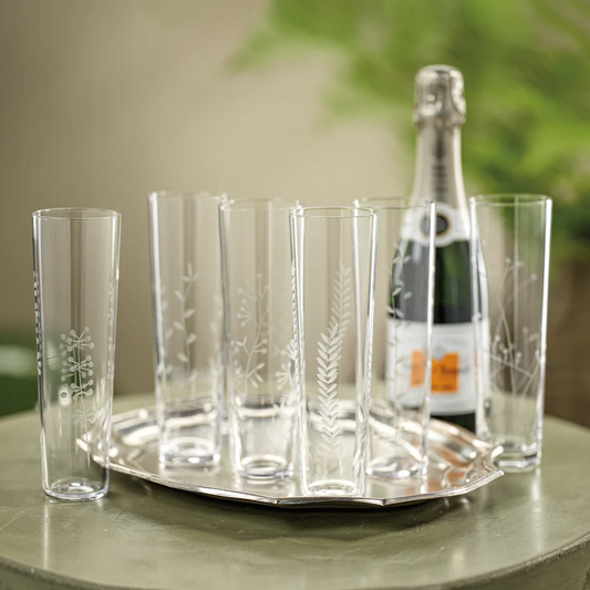 Flora Etched Champagne Flute - Set of 6 - Mellow Monkey