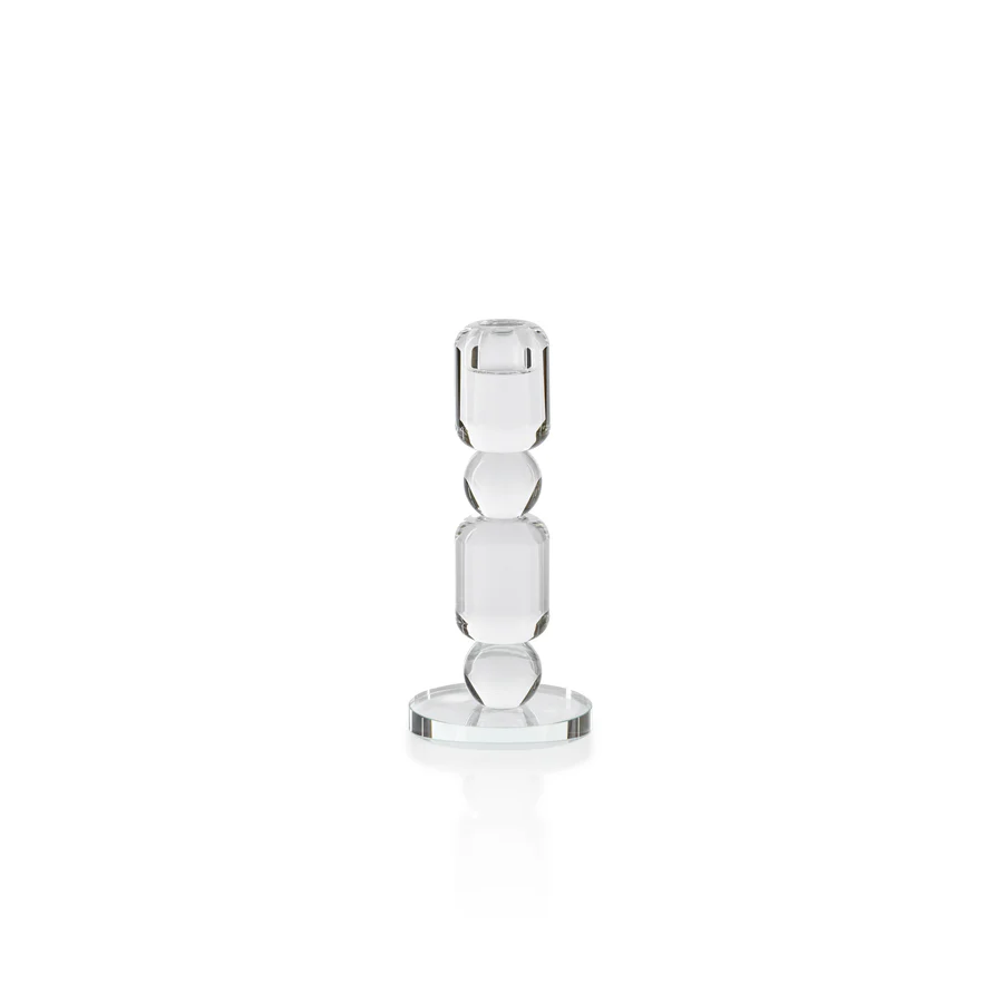 Louisa Crystal Glass Taper Holder - Short - 7-3/4-in - Mellow Monkey