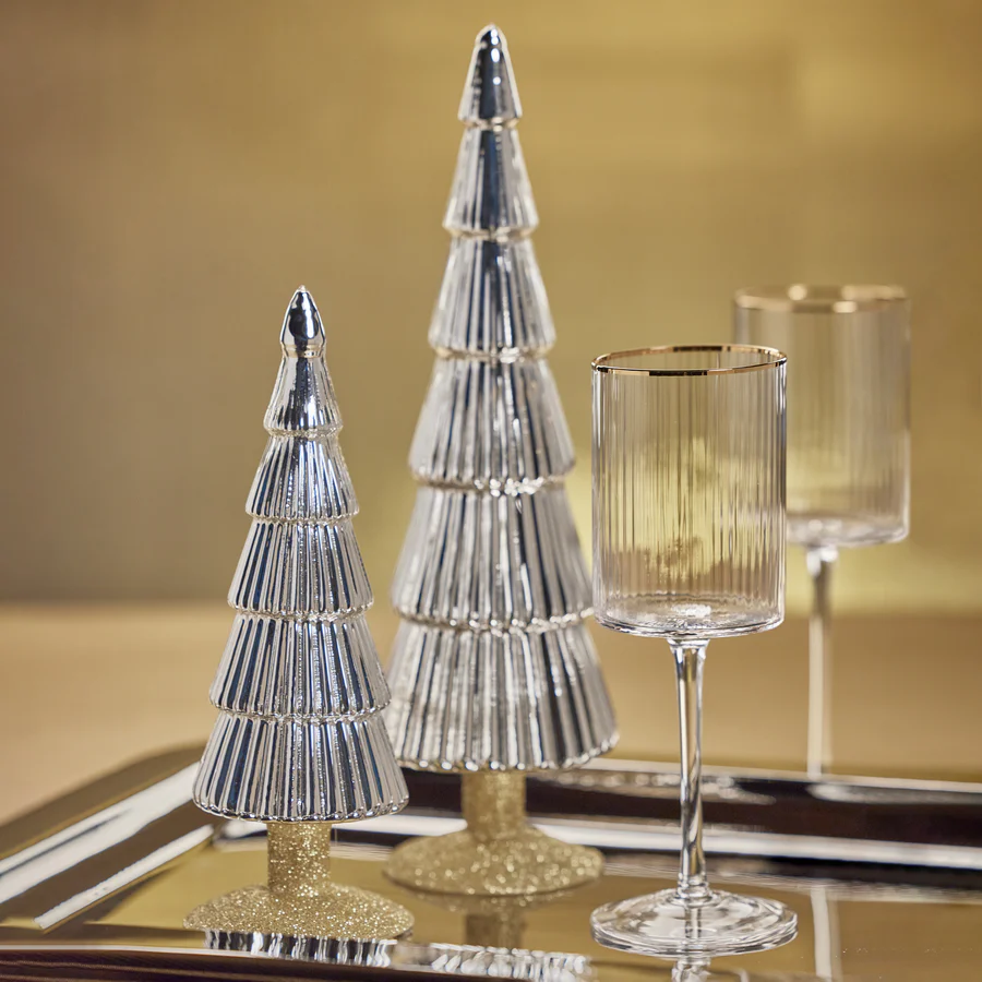 Alpine Glass Tree on Gold Glitter Base - Silver - Mellow Monkey