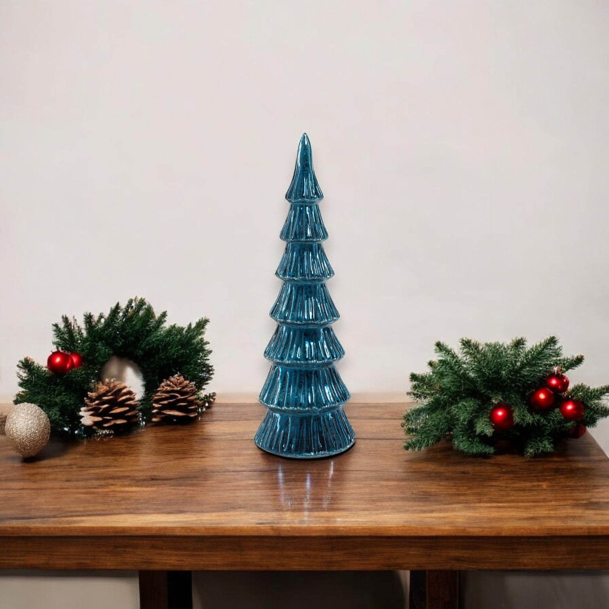 Verbier LED Glass Tree - Blue with Silver Trim - 12-1/2-in - Mellow Monkey