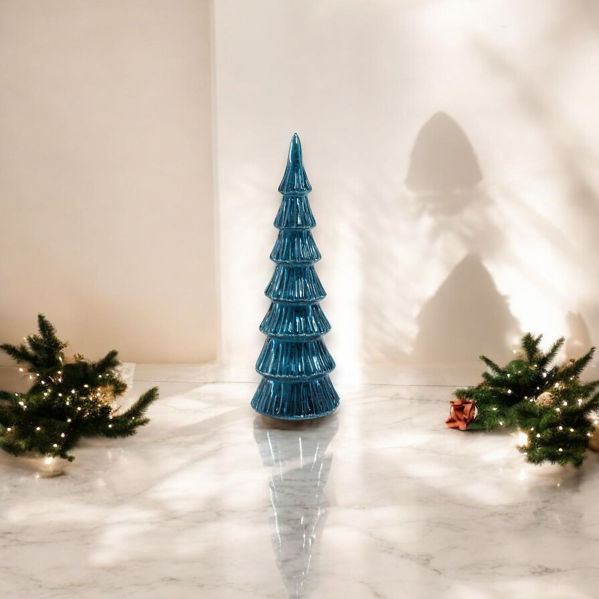 Verbier LED Glass Tree - Blue with Silver Trim - 9-1/2-in - Mellow Monkey