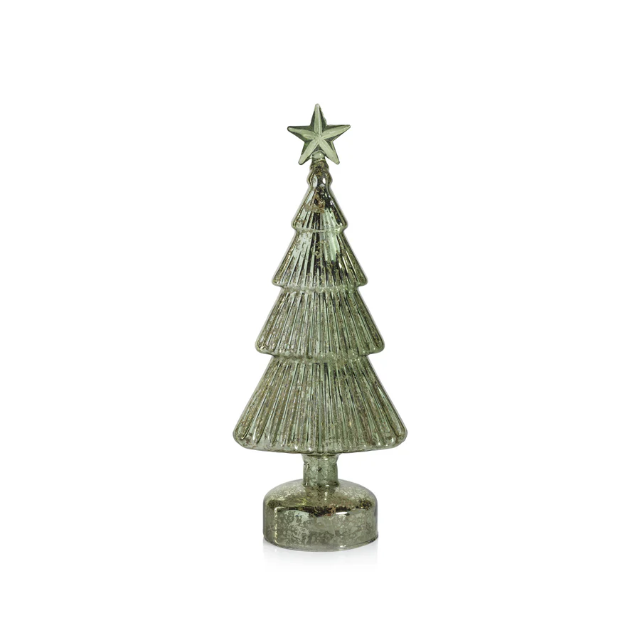 Chamonix Vintage LED Glass Tree - Antique Green - 11.75-in - Mellow Monkey