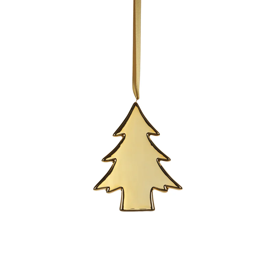 Gold Ceramic Tree Ornament - 4-1/4-in - Mellow Monkey