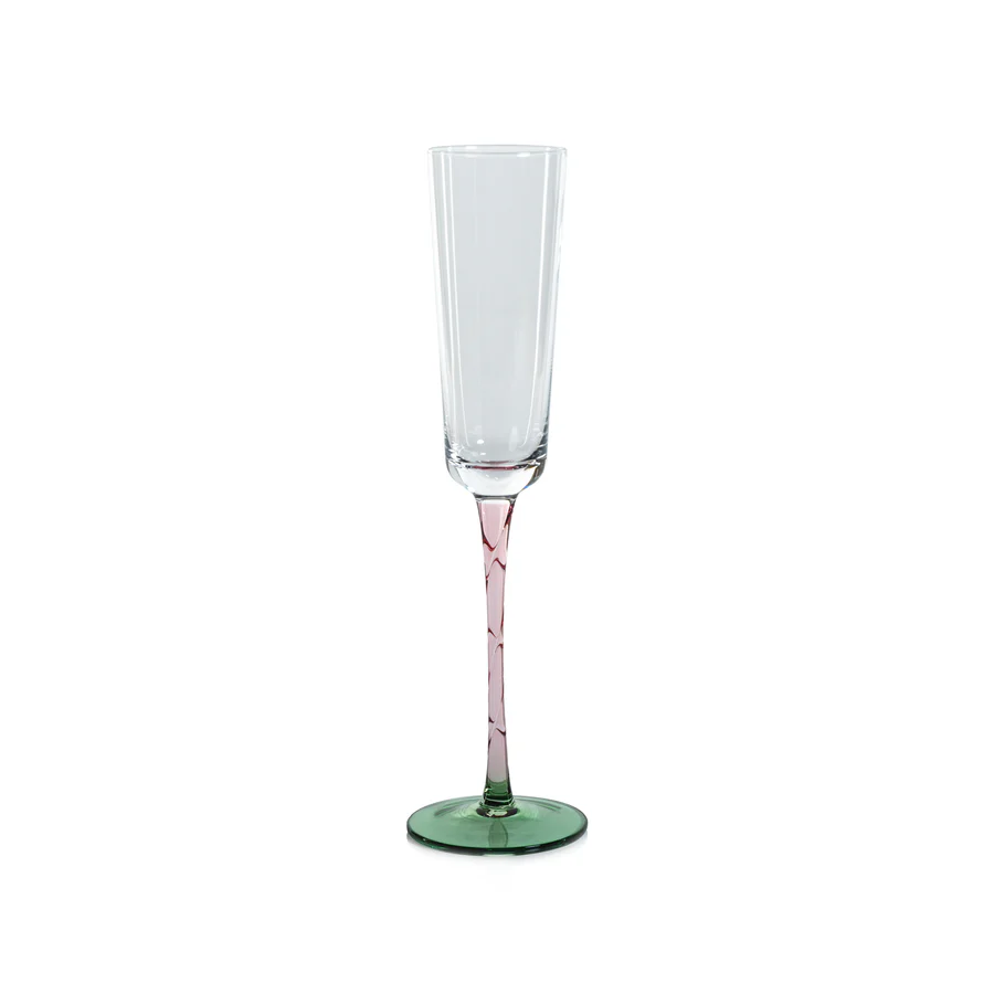 Vicenza Glassware Champagne Flute - Green and Pink - Mellow Monkey