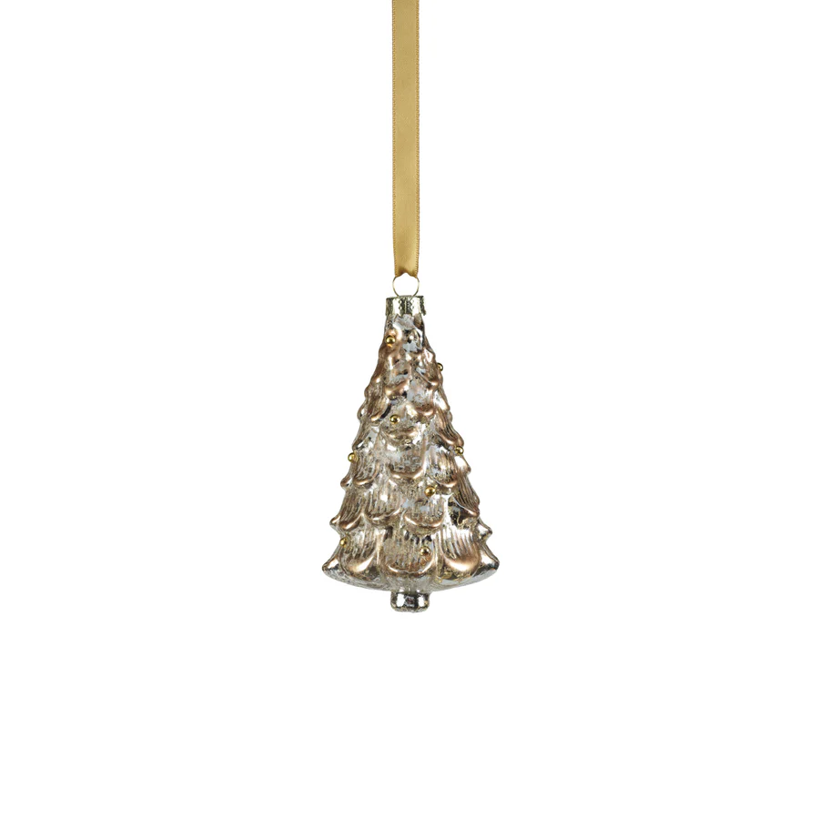 Silver Metallic frosted Glass Tree Ornament - 4-1/2-in - Mellow Monkey