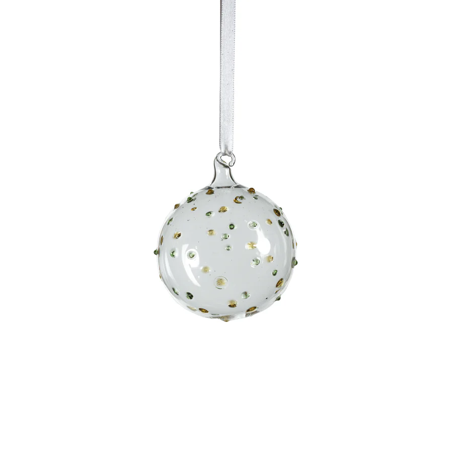 Clear Glass Ball Ornament with Colored Glass Dots - 3-1/4-in - Mellow Monkey