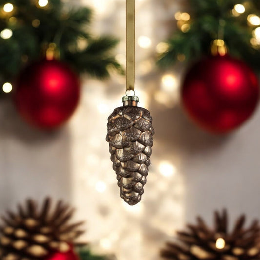 Umber Glass Pine Cone Ornament - 5-in - Mellow Monkey