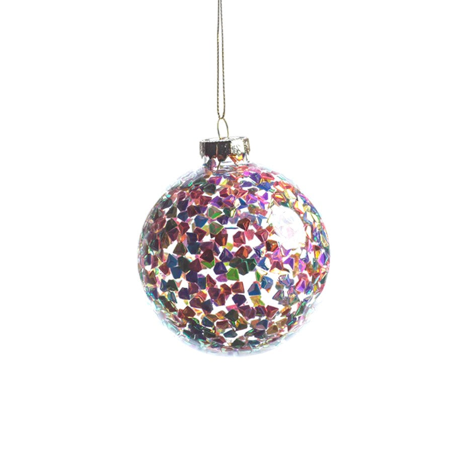 Multicolor Sequin Glass Ball Ornament - 3-in - Mellow Monkey