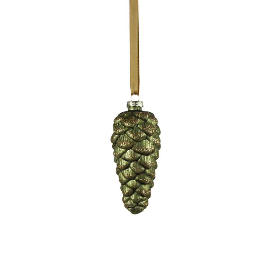 Green Glass Pine Cone Ornament - 5-in - Mellow Monkey