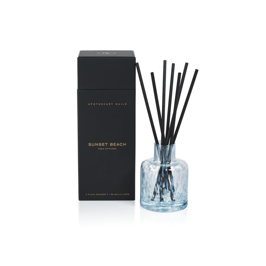 Apothecary Guild Opal Glass Reed Diffuser In Gift Box - Sunset Beach - Mellow Monkey