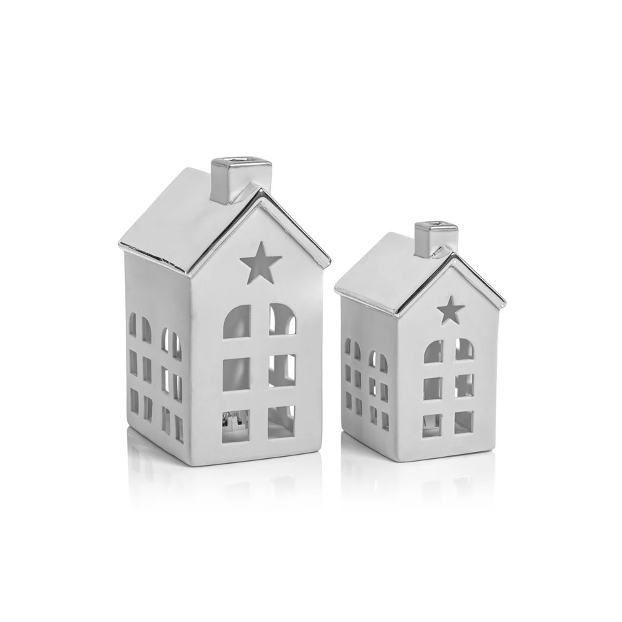 Porcelain LED House With Silver Roof - Mellow Monkey