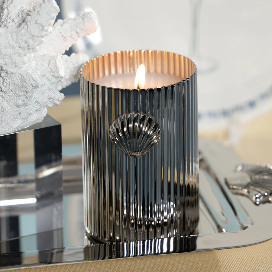 Cap Ferrat Fan Shell Design Candle in Gift Box - Nickel: Sea Salt - 8.25 oz - Mellow Monkey