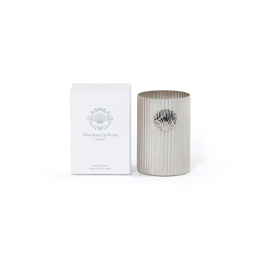 Cap Ferrat Fan Shell Design Candle in Gift Box - Nickel: Sea Salt - 8.25 oz - Mellow Monkey