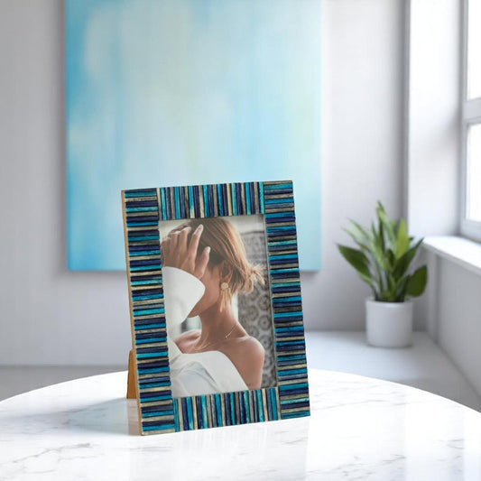 Biarritz Multi-Color Blue Bone Photo Frame - Blue And Gray - 4x6 - Mellow Monkey