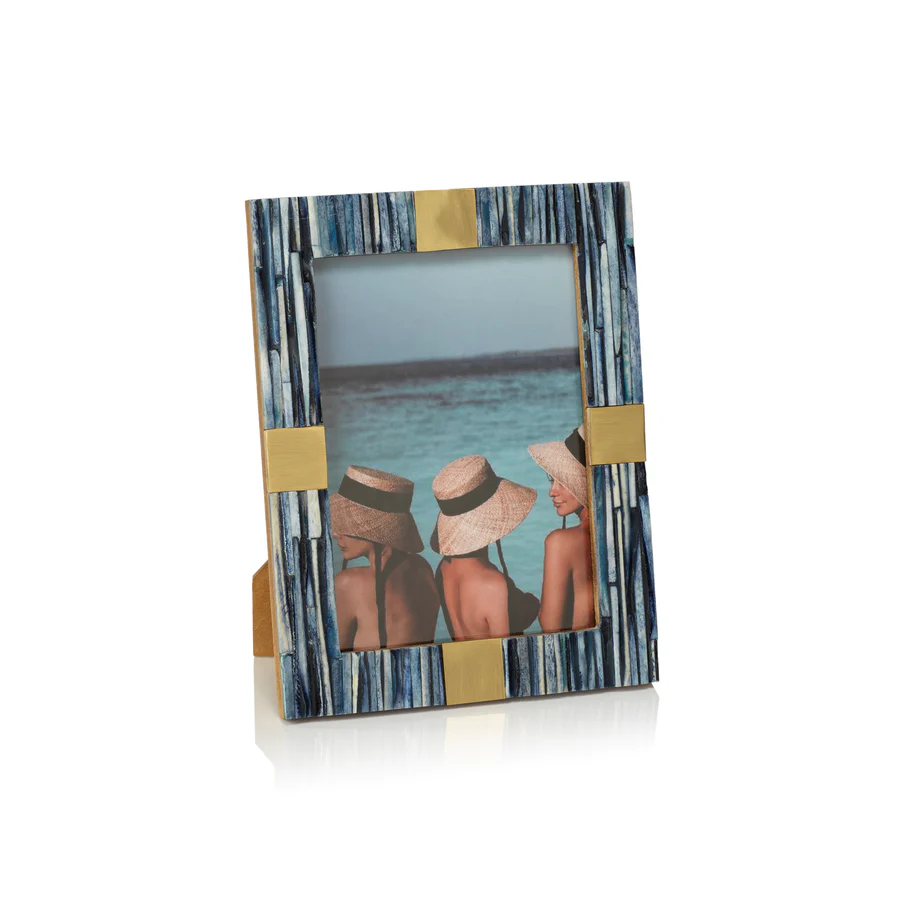 Palermo Blue Bone Inlay Photo Frame With Brass Trim - 5x7 - Mellow Monkey