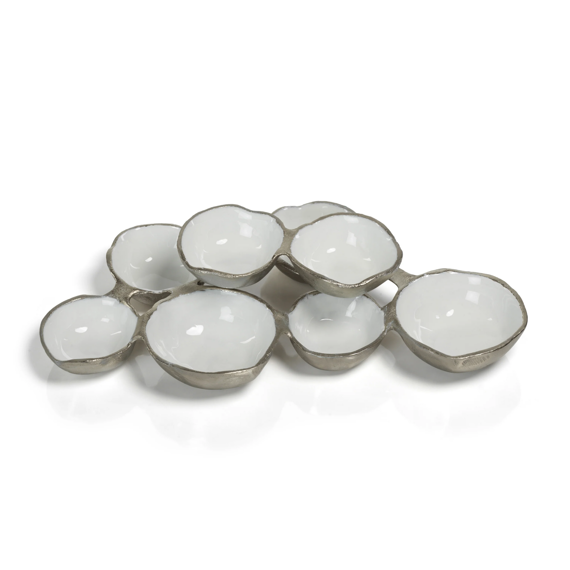 Small Cluster of Eight Serving Bowls - Nickel with White - 12.75-in - Mellow Monkey