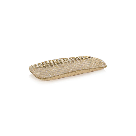 Braided Rectangular Glass Tray - Gold - 12.75-in - Mellow Monkey