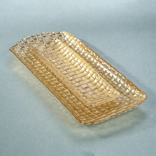 Braided Rectangular Glass Tray - Gold - 15.75 in - Mellow Monkey