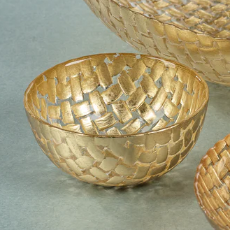 Braided Glass Bowl - Gold - 4.25-in - Mellow Monkey
