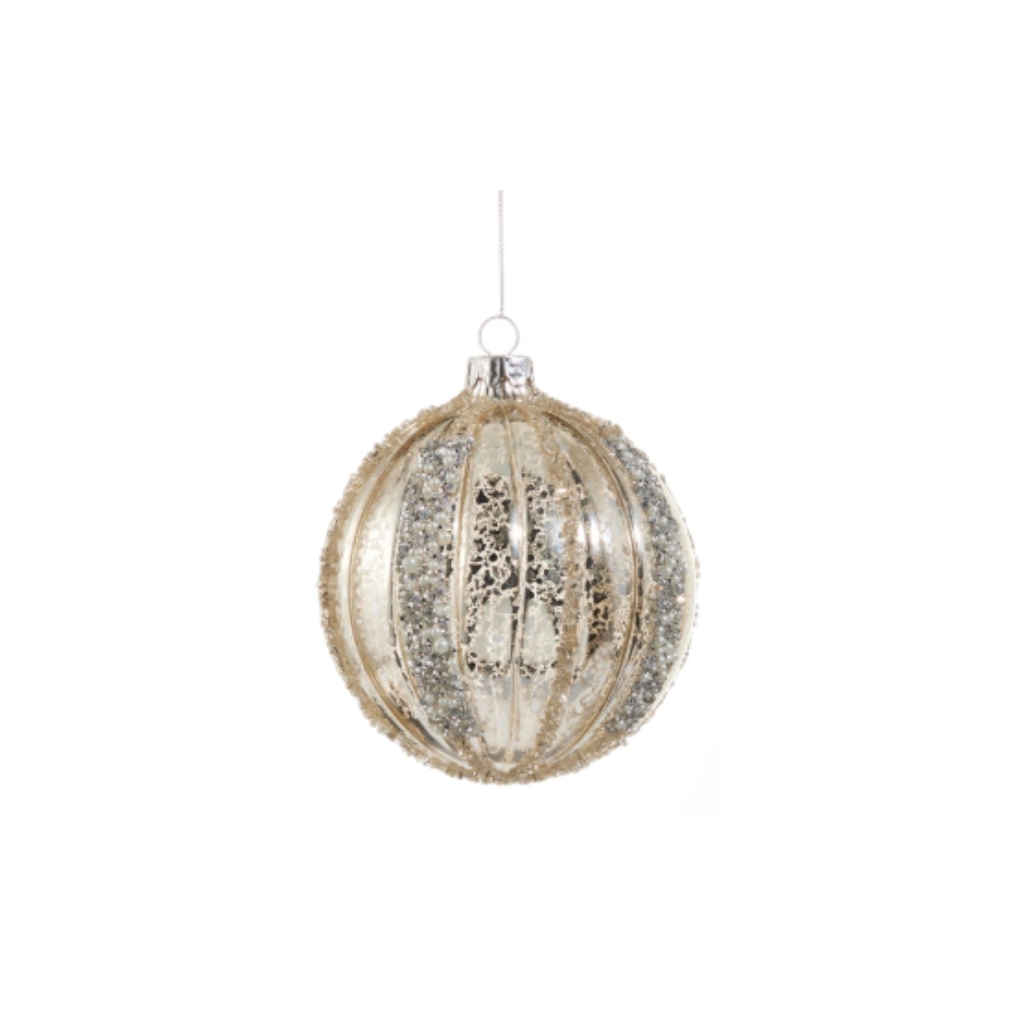 Mercury Glass Glitter Stripe Ornament - 4-in. - Mellow Monkey