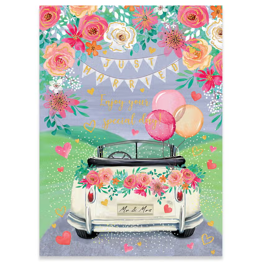 Just Married - Enjoy Your Special Day - Mr. & Mrs. Car - Wedding Greeting Card - Mellow Monkey