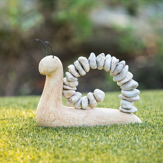 Beach Pebble Snail Garden Figure - White Stone - Mellow Monkey