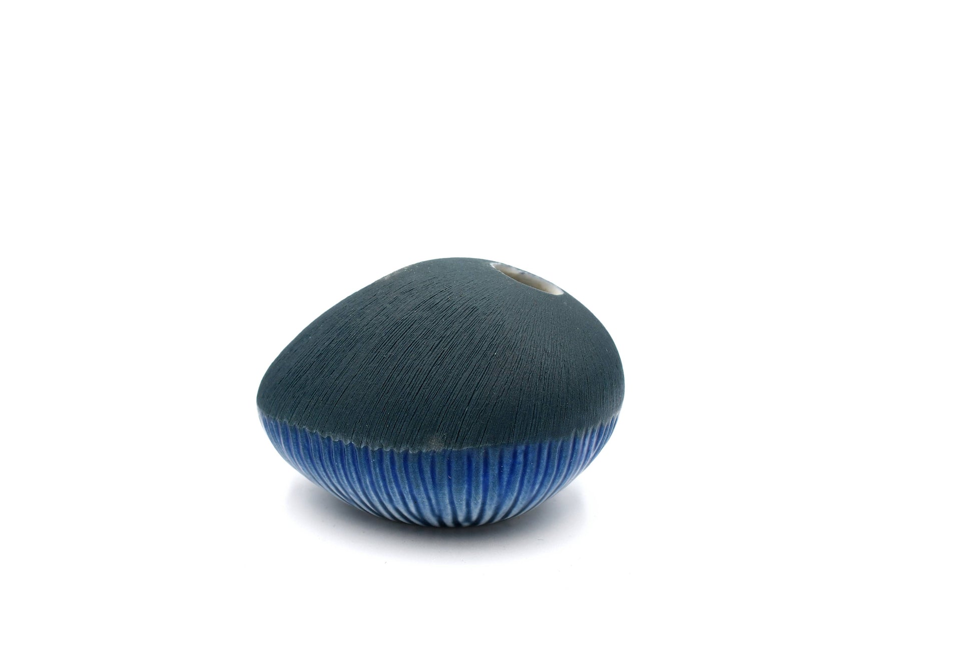 Mini Pebble - Handcrafted Porcelain Bud Vase - Navy and Blue Ombre - 3.4 x 2.6 x 2.4 in - Mellow Monkey