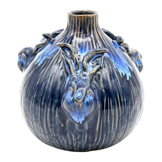 Blue Rabbit Trio - Porcelain Ceramic Vase - 4.6 x 4.6 x 4.2-in - Mellow Monkey