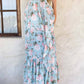 Mint Floral Printed Ruffle Bottom Chiffon Kimono Cover Up - Mellow Monkey