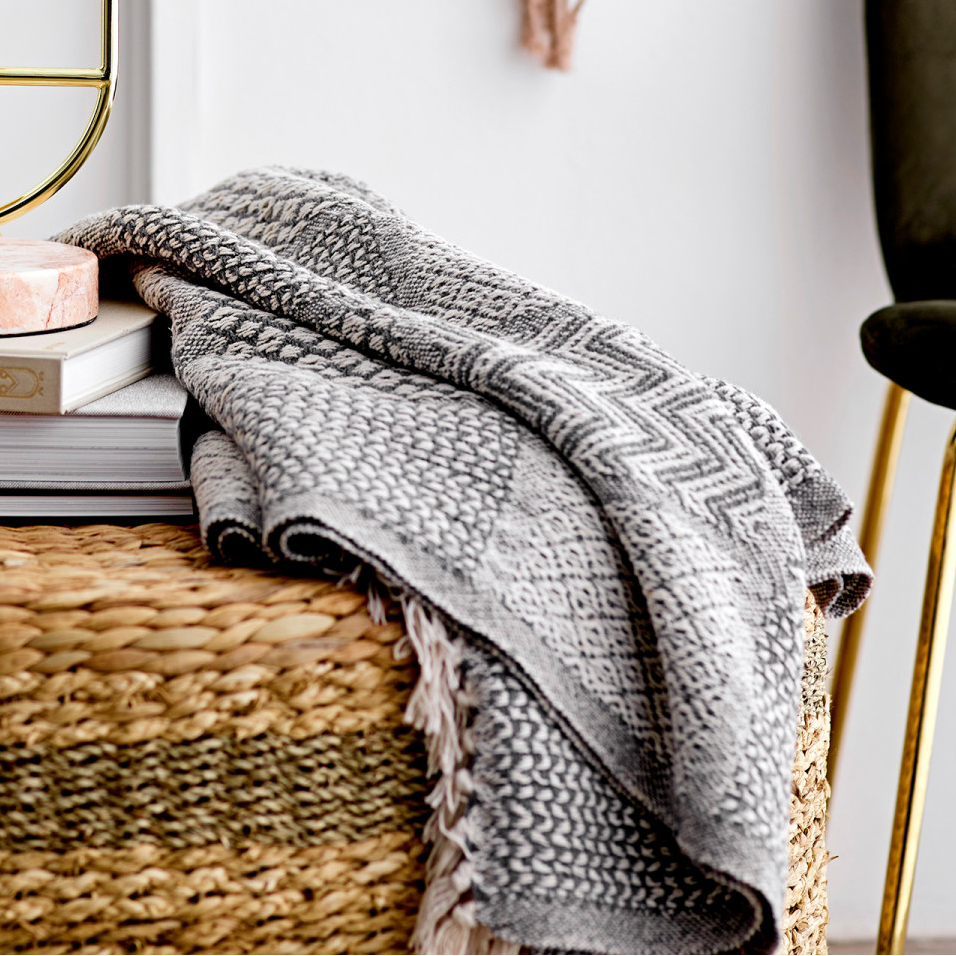 Recycled Cotton Blend Knit Throw with Fringe - 60-in - Mellow Monkey