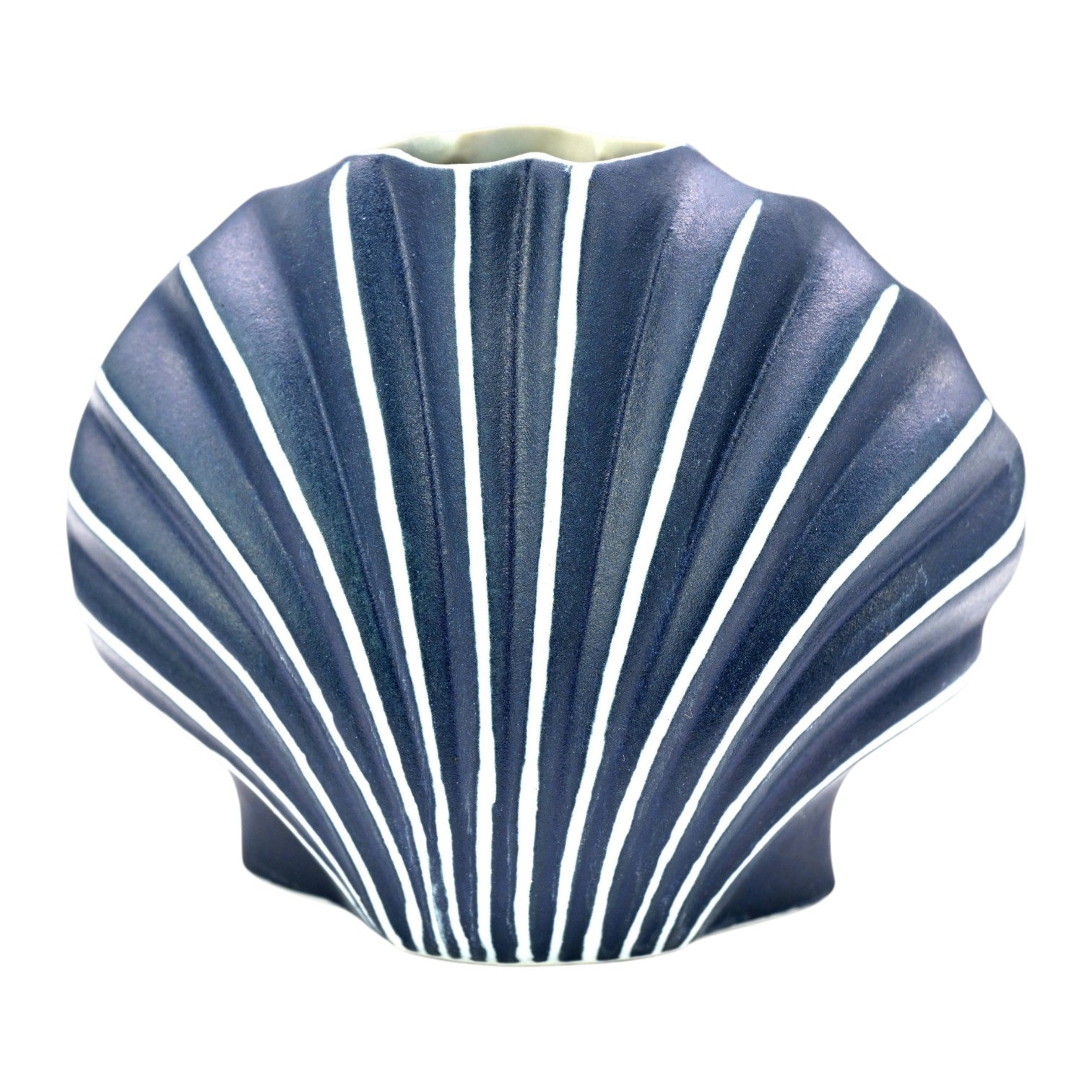 Mini Shell Vase - Handcrafted Porcelain Bud Vase - Blue with White Stripes - 4.2 x 2.4 x 3.5 in - Mellow Monkey