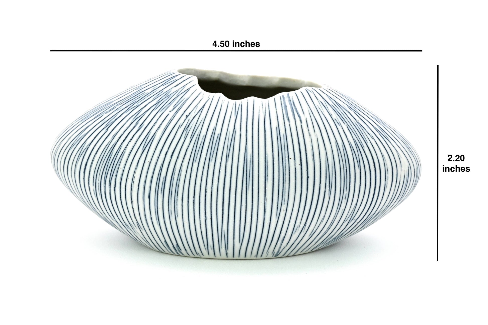 Mini Oval Vase - Handcrafted Porcelain Bud Vase - White with Blue Lines - - Mellow Monkey