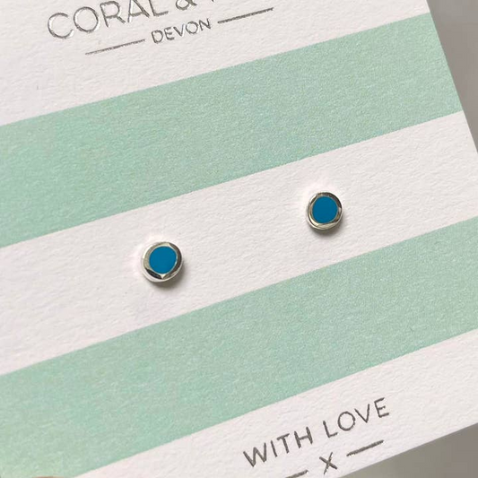 Coral and Mint- Sea Blue Enamel Studs - Mellow Monkey