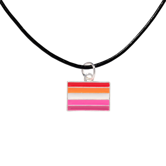 Sunset Lesbian Flag Black Cord Necklace