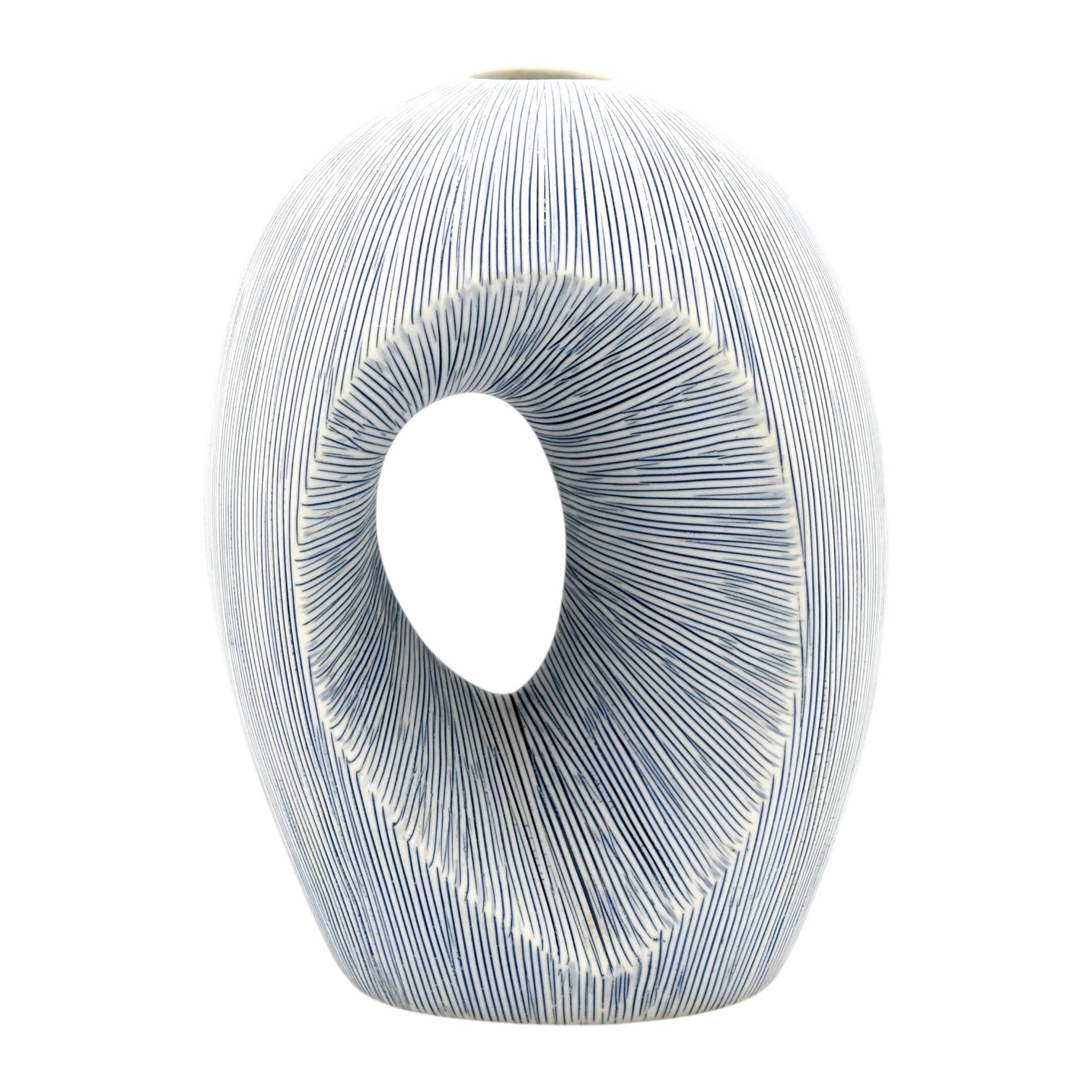 Artura - Handcrafted Porcelain Vase - White with Blue Stripes - 4.7 x 6.3 x 8.7 in - Mellow Monkey