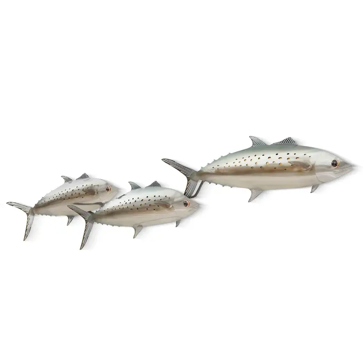 Spanish Mackerel School of Three Wall Décor - Stainless Steel - 41-in - Mellow Monkey