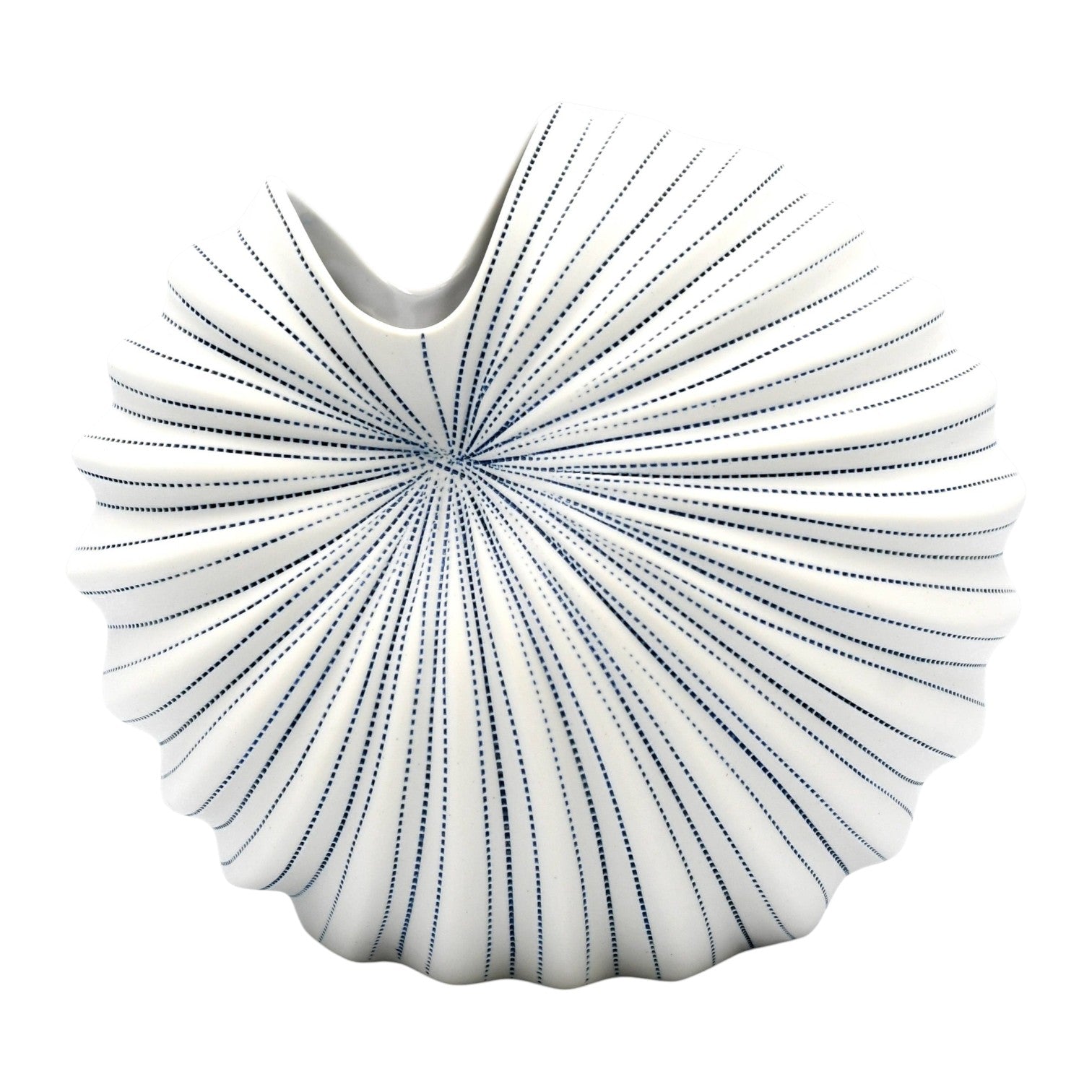 Palm - Handcrafted Porcelain Vase - White with Blue Stripes - 8.6 x 5 x 7.6 in - Mellow Monkey