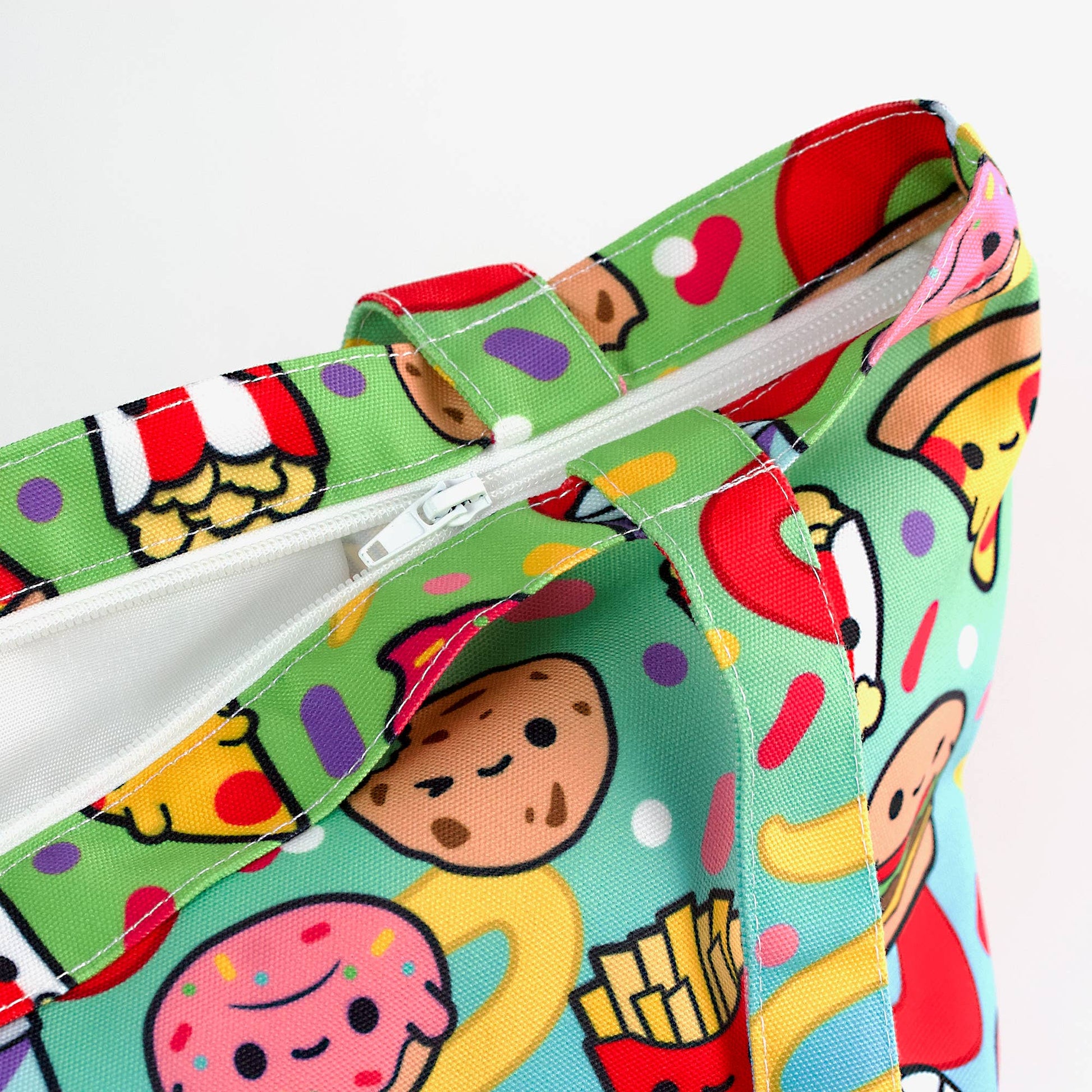 Junk Food Tote Bag - Zippered Pocket - Washable - Mellow Monkey