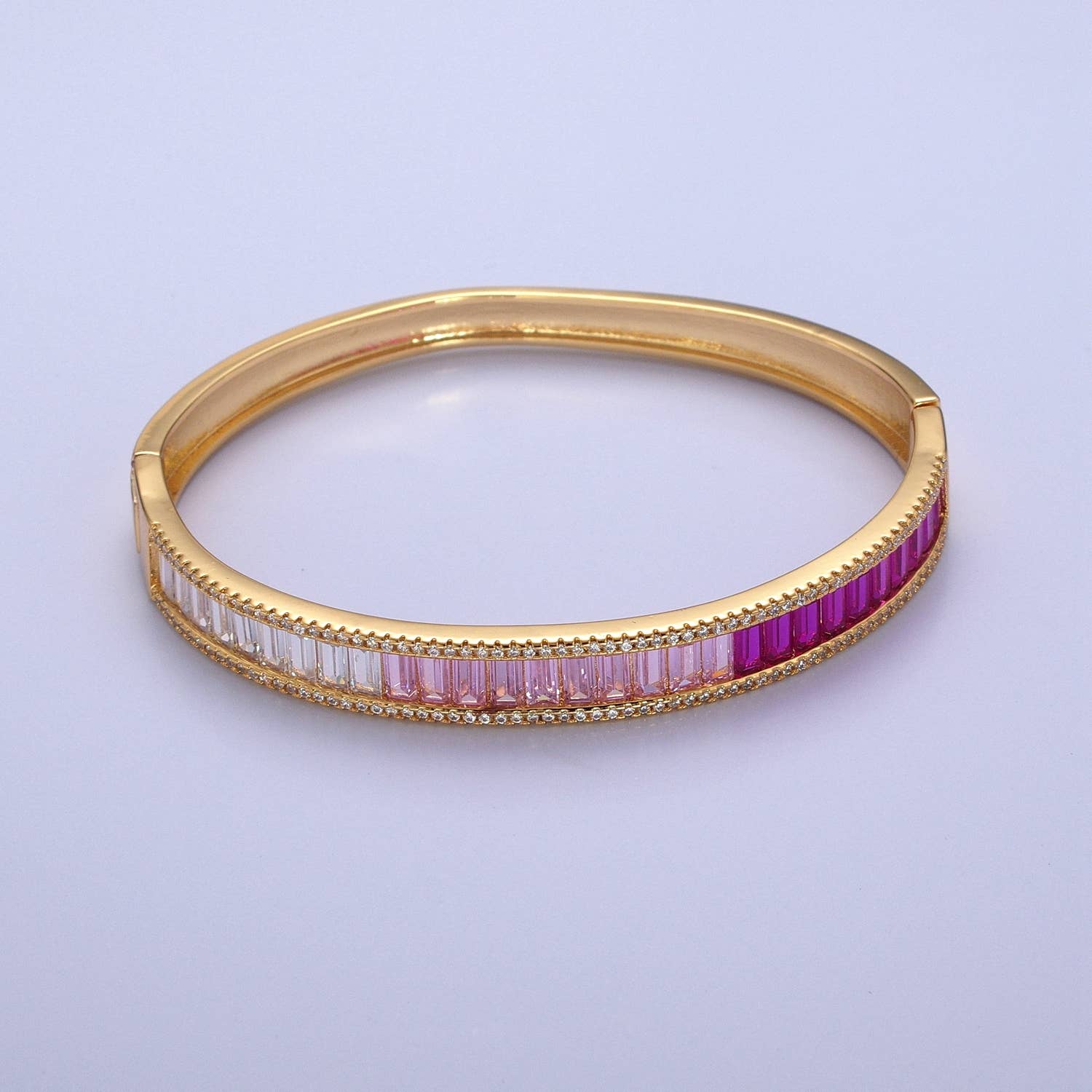 Ombre CZ Baguette Bangle Bracelet in Gold / Silver: Gold Pink - Mellow Monkey
