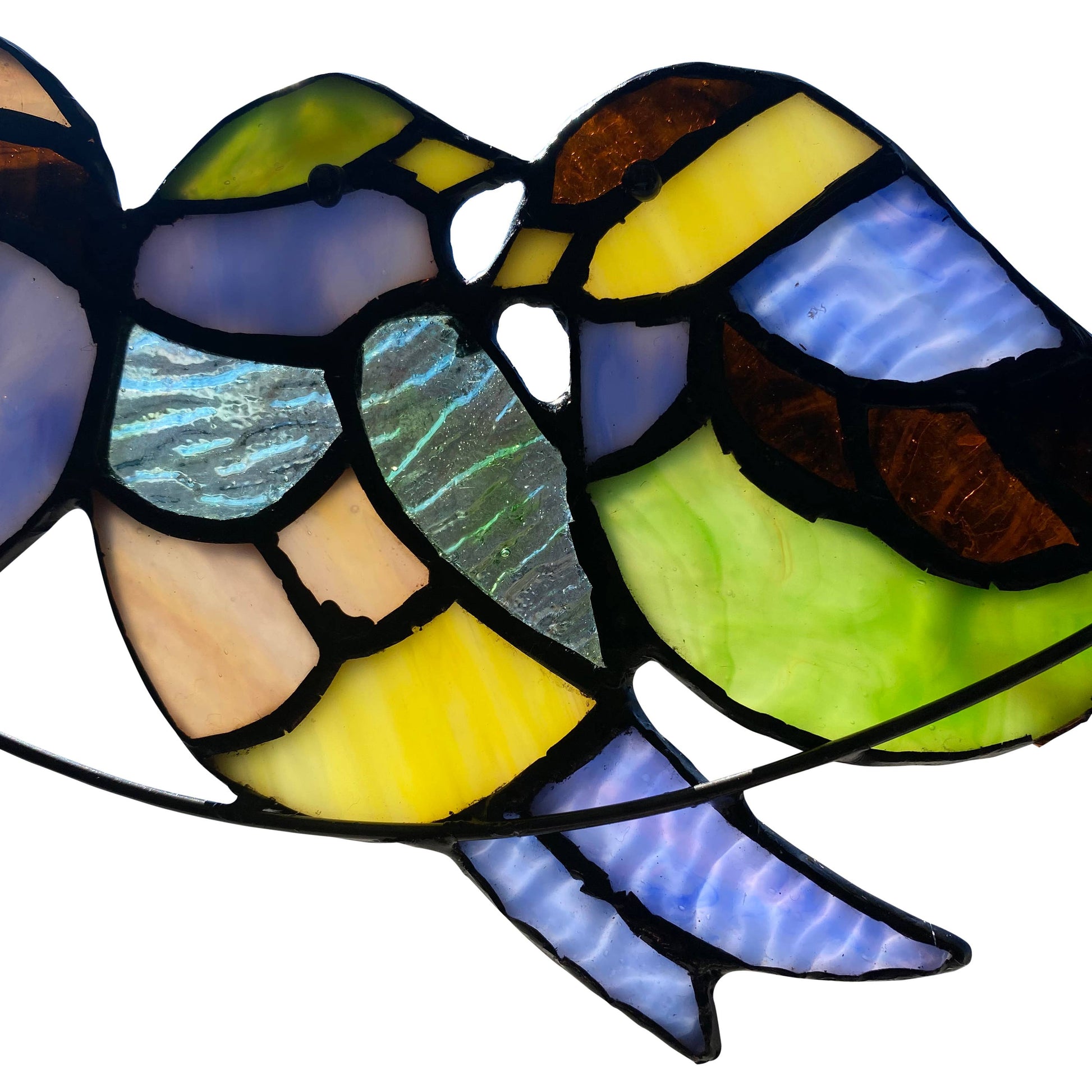 Peyton Blue Three Birds Stained Glass Window Panel - 4-1/2-in - Mellow Monkey