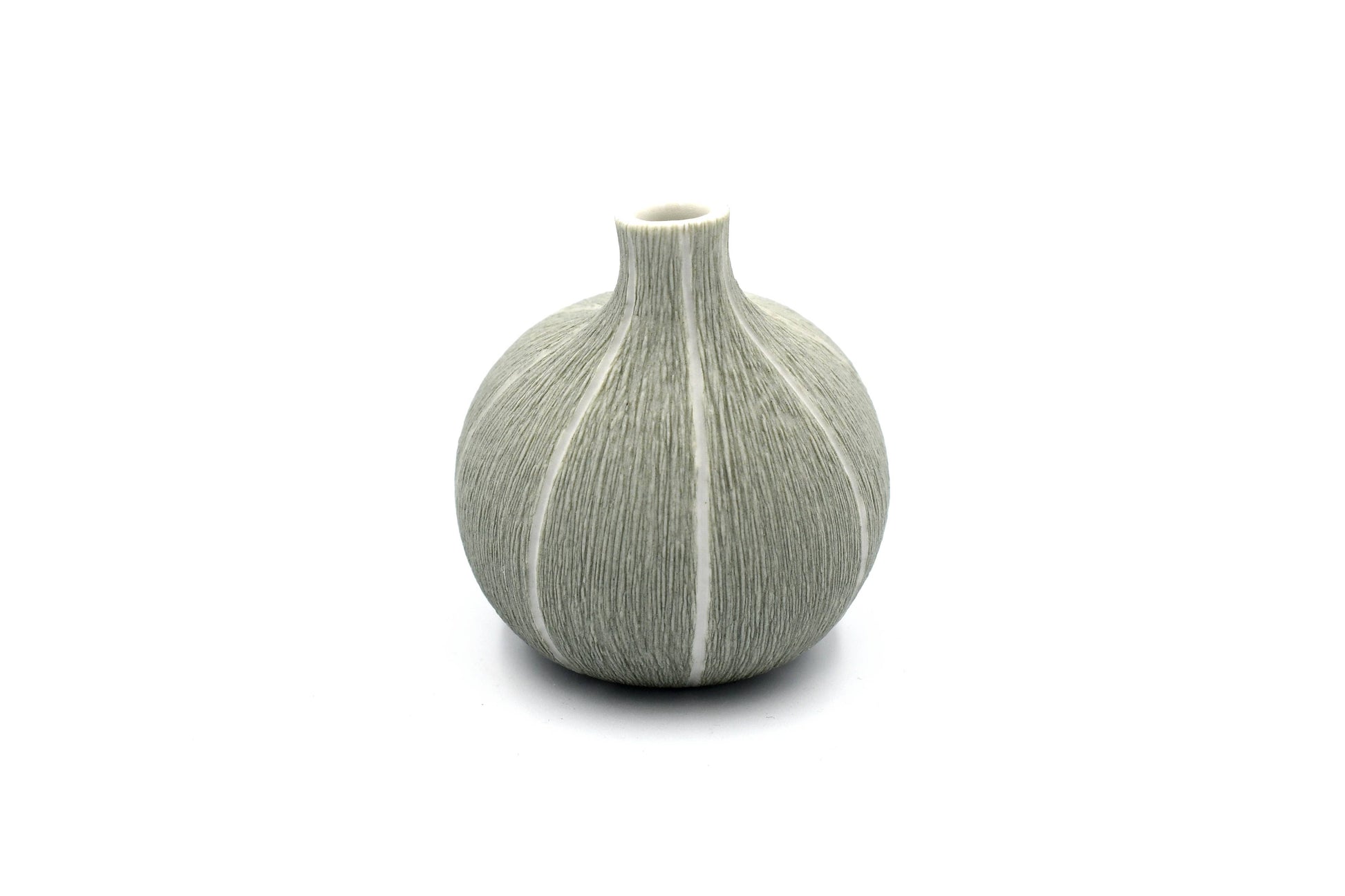 Mini Omo - Handcrafted Porcelain Bud Vase - Gray with White Stripes - 2.7 x 2 x 2.8 in - Mellow Monkey