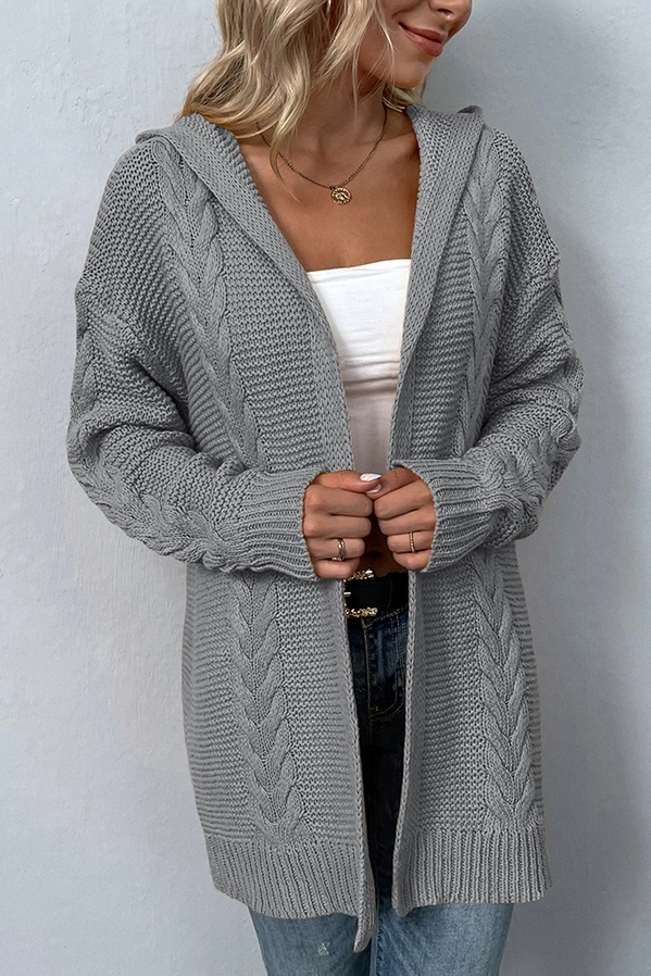 Cable Knit Front Open Cardigans with Hood - Mellow Monkey
