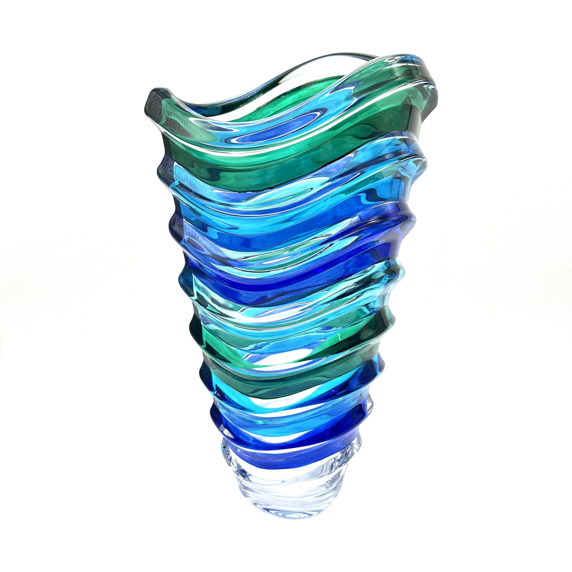Aqua Wave Venetian Crystal Glass Vase - 12-in - Mellow Monkey